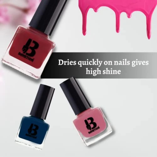 BANETION Nail Paint Fast Dry Long Lasting Easy Application Matte Finish Combo Of Nude shade Light Grey, Baby Pink, Tomato Red, Stuning Blue Colors for Women (Pack of 6)