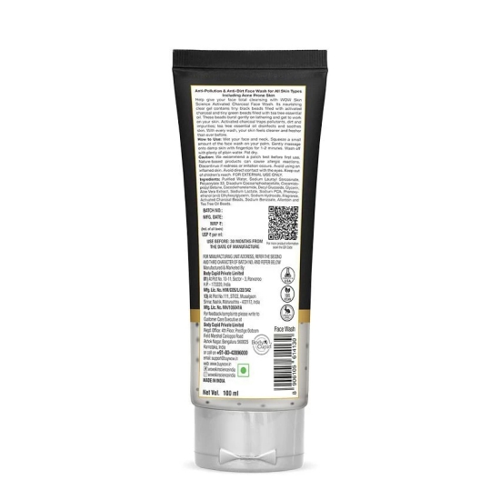 WOW Skin Science Activated Charcoal Face Wash Tube - 100 mL