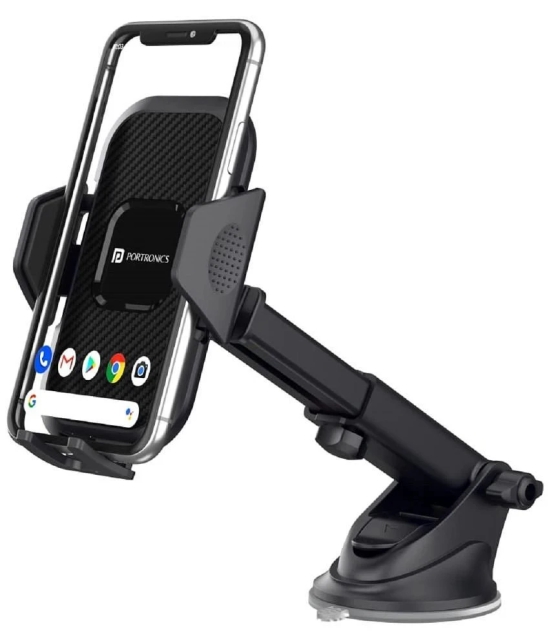 Portronics Dashboard & Windshield Double Clamp Car Mobile Holder - Black - Black