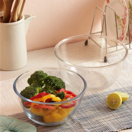 Femora Borosilicate Glass Microwave Safe All-Purpose Mixing Bowl,700 ML, Set of 2