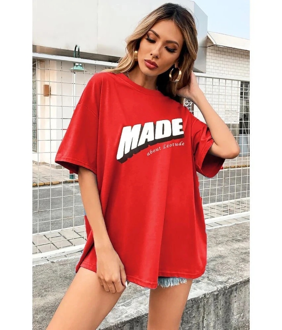 Leotude - Red Cotton Blend Oversized Womens T-Shirt ( Pack of 1 ) - None