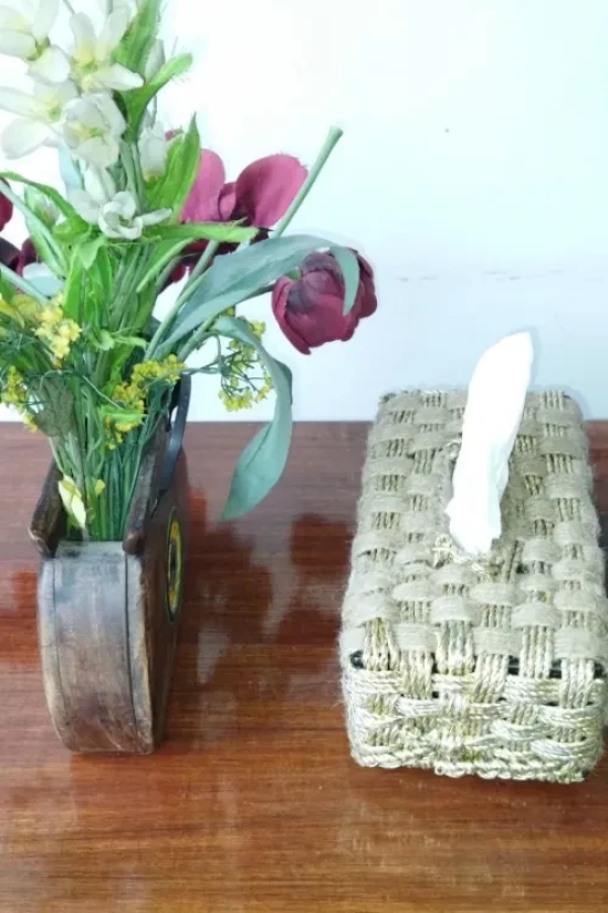 Sandy Jute Tissue Box-Black & Brown