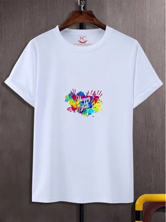 NITYANAND CREATIONS Round Neck White Holi T-Shirt for MEN-HOLI-T-SHIRT-11547-M