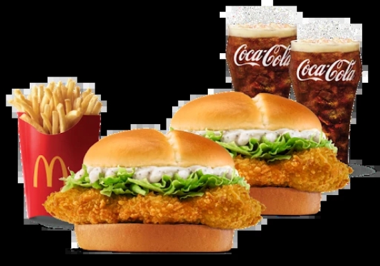 2 McCrispy Chicken Burger + Fries (L) + 2 Coke.