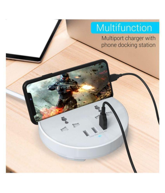 Portronics Power BUN, a Surge Protector with 2 AC Outlets and 3 USB Charging Ports Plus a Phone Docking Station, 1.5 Meter Power Cord, LED Indicator, White