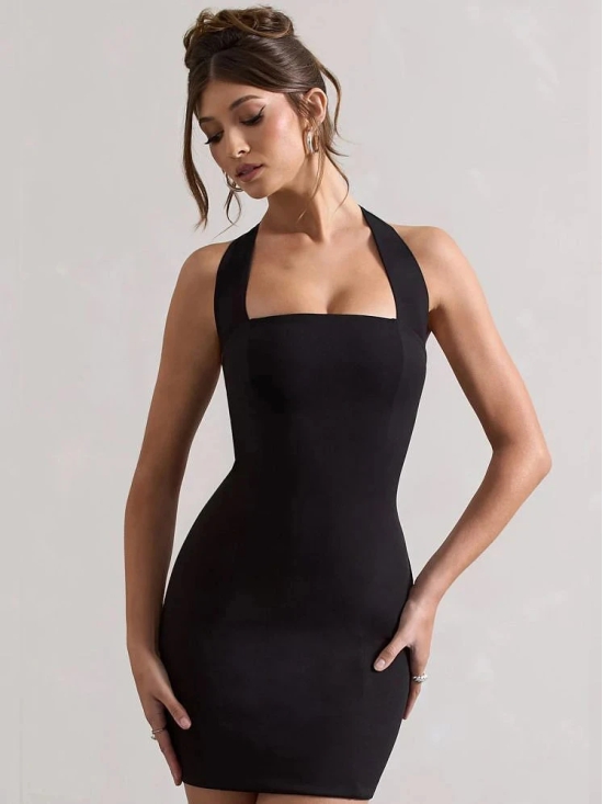 clafoutis Lycra Solid Mini Womens Bodycon Dress - Black ( Pack of 1 ) - None