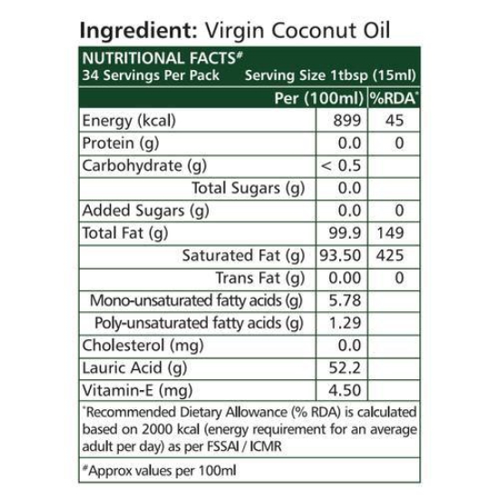 Organic Cold Pressed Virgin Coconut Oil 500 Ml