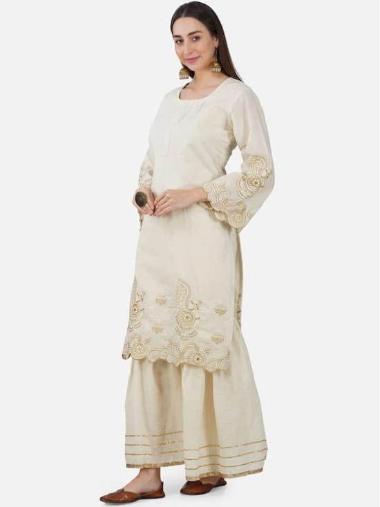 Ethnic Motifs Embroidered Pure Cotton Kurta with Sharara & Dupatta