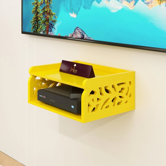 Wooden Beautiful Design Set Top Box Wall Shelf-Yellow