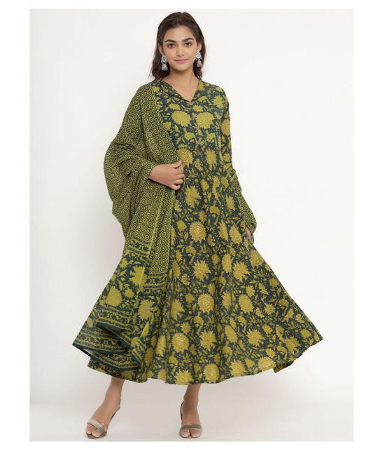 Angiya Green Cotton Anarkali Kurti - - XL