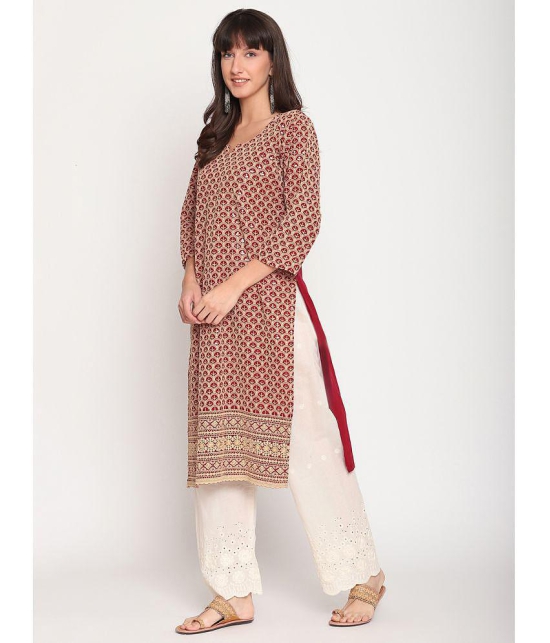 Queenley - Brown Cotton Women's Straight Kurti ( Pack of 1 ) - L