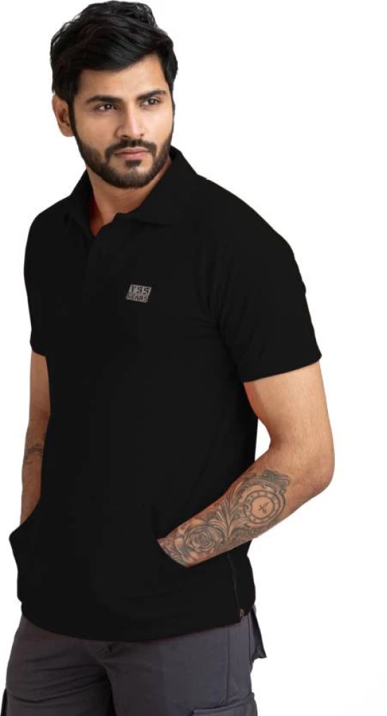 Men Solid Polo Neck Polyester Black T-Shirt