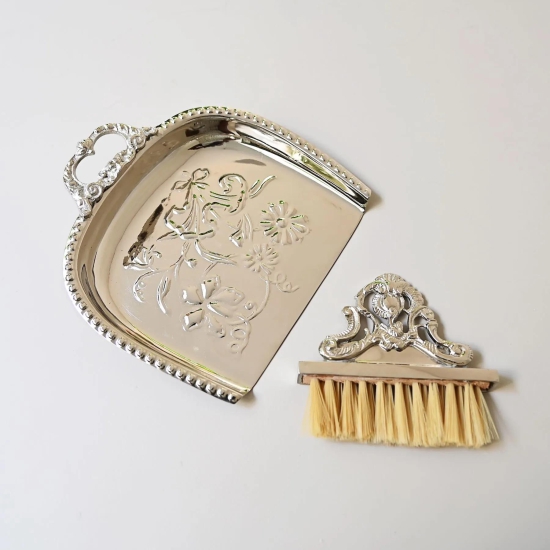 Vintage Dustpan & Brush Nickel