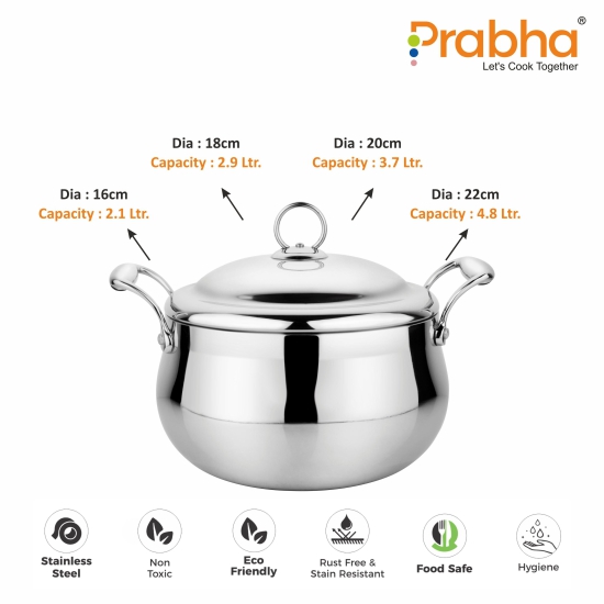 Prima Triply Belly Casserole With Lid-22CM / 4.8L