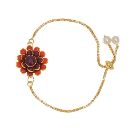 Indi Rang Resin Copper and Pearl Rakhi for Unisex-Adult (Yellow)