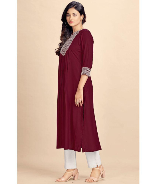 Glomee Rayon Embroidered Nayra Women's Kurti - Maroon ( Pack of 1 ) - None