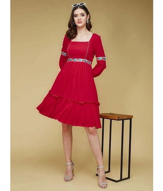 Life with Pockets Rayon Embroidered Above Knee Womens Fit & Flare Dress - Red ( Pack of 1 ) - None