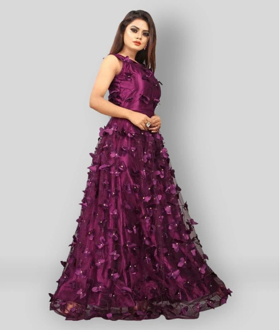 JULEE - Purple Flared Net Womens Stitched Ethnic Gown ( Pack of 1 ) - None