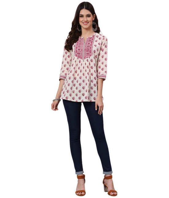 Antaran Cotton Printed Straight Women's Kurti - Off White ( Pack of 1 ) - None