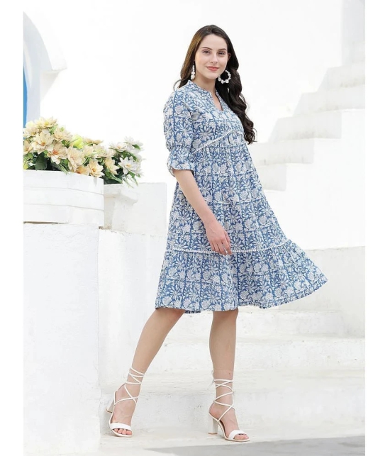 Stylum Cotton Printed Knee Length Womens Fit & Flare Dress - Blue ( Pack of 1 ) - None