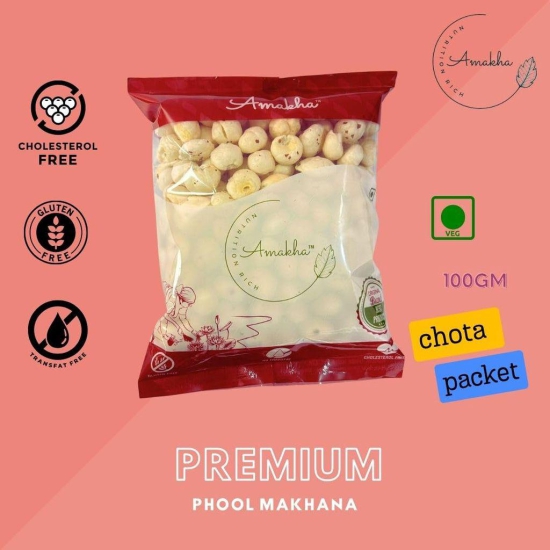 Phool Makhana 100gm X 2 | Premium Foxnut | Makhana | Lotus seeds | Dry Fruits | Pack of 2 100gm Packet | Nuts | Big sizes Makhana |