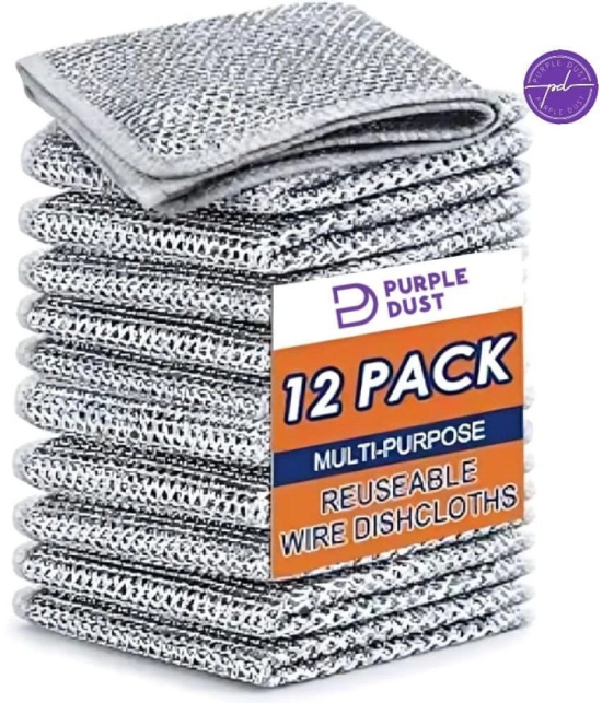 purple dust Silver Stainless Steel Steal cloth pack of 12 ( Set of 11 ) - Silver