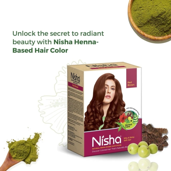 Nisha Henna Based Hair Color Red Brown 90g Pack of 2, Henna Powder Hair Color Dye Brown Hair Colour, No Ammonia, No PPD, Non Oxidative