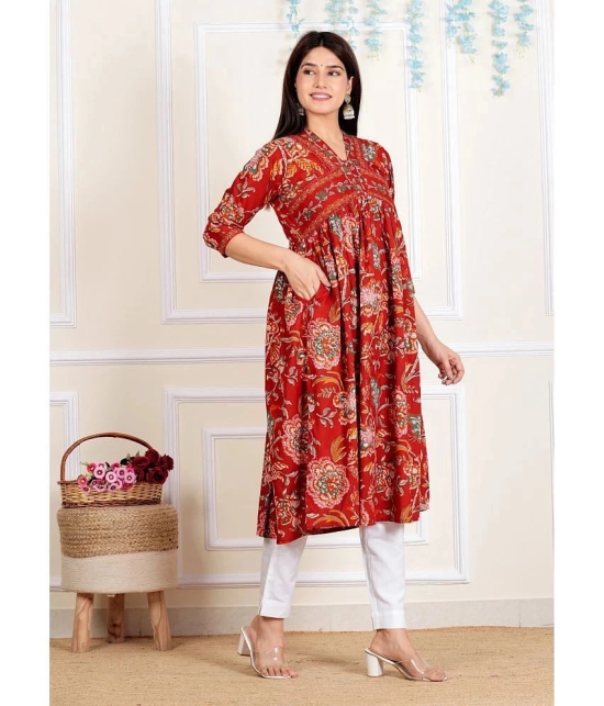 Vbuyz Cotton Printed Flared Womens Kurti - Red ( Pack of 1 ) - None