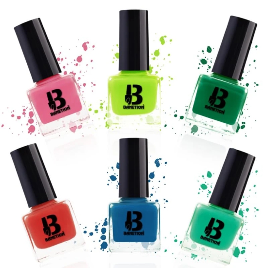 BANETION Nail Polish Combo Pack of 6 | Non UV - Gel Finish Seaweed Enriched Formula Long Lasting Stay Quick Dry Cruelty and Toxic Free| 9ml