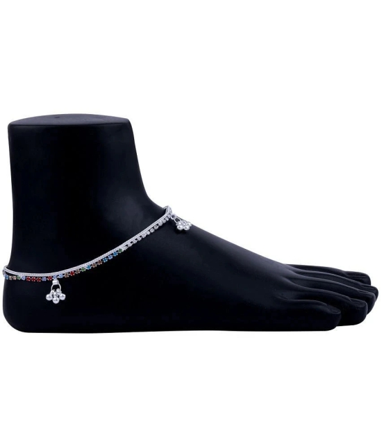 Paola Silver Plated Multi Color Diamond Ghungroo Payal  Anklet for Women And Girl. - Silver