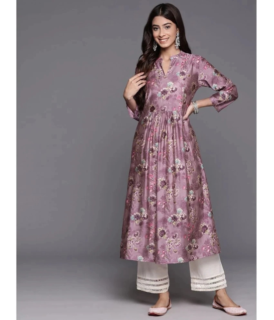 Varanga Silk Printed A-Line Womens Kurti - Purple ( Pack of 1 ) - None