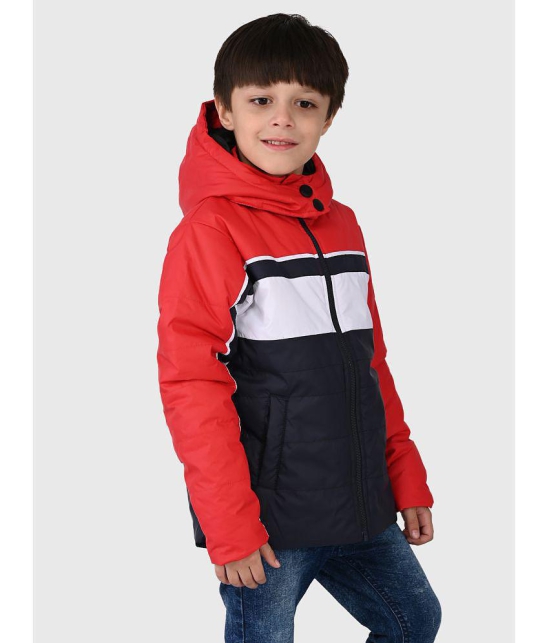 UrbanMark Junior Boys Colorblocked Full Sleeves Puffer Heavy Winter Jacket With Hood - Multicolor - None