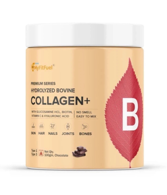 MyFitFuel Hydrolyzed Bovine Collagen with Hyaluronic Acid, Biotin, Zinc & Vitamin C. 100g, Chocolate