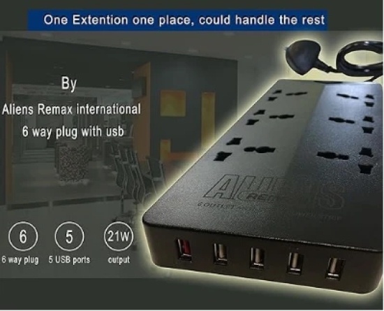 Remax Aliens Series Hub 5 USB US, CN, EU, UK - Black - RU - S4