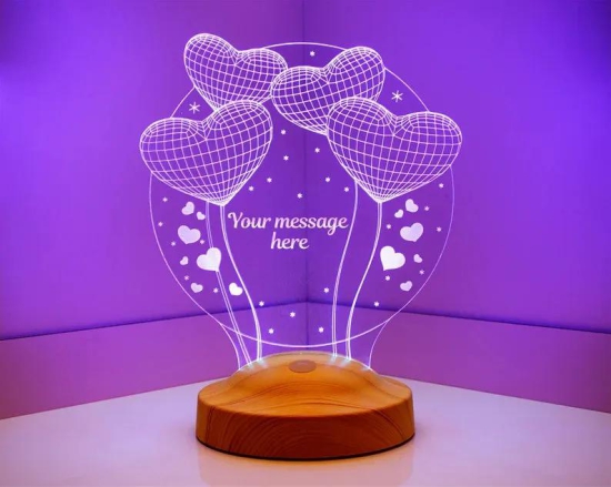 Personalized 3D illusion Multi-Color LED Lamp with Circle and Balloon Heart Design