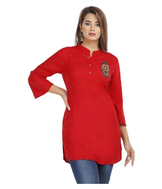 HIGHLIGHT FASHION EXPORT - Red Rayon Womens Straight Kurti ( Pack of 1 ) - L