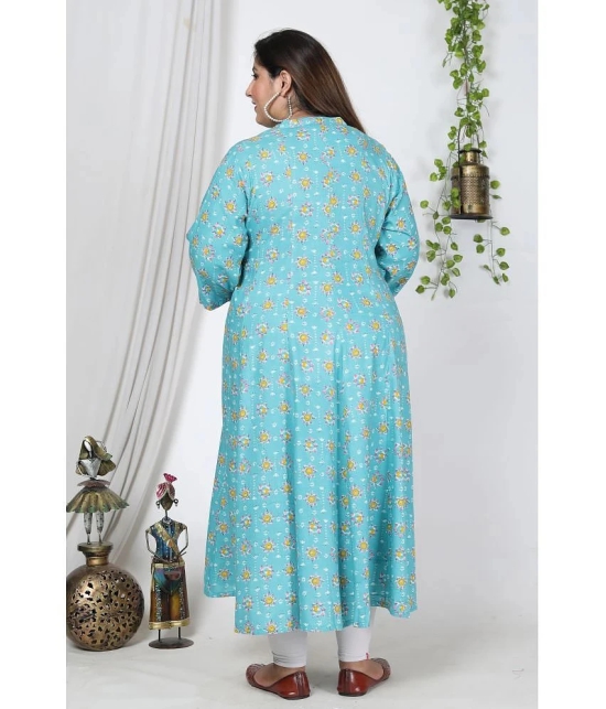 Swasti Cotton Blend Printed Flared Womens Kurti - Blue ( Pack of 1 ) - None