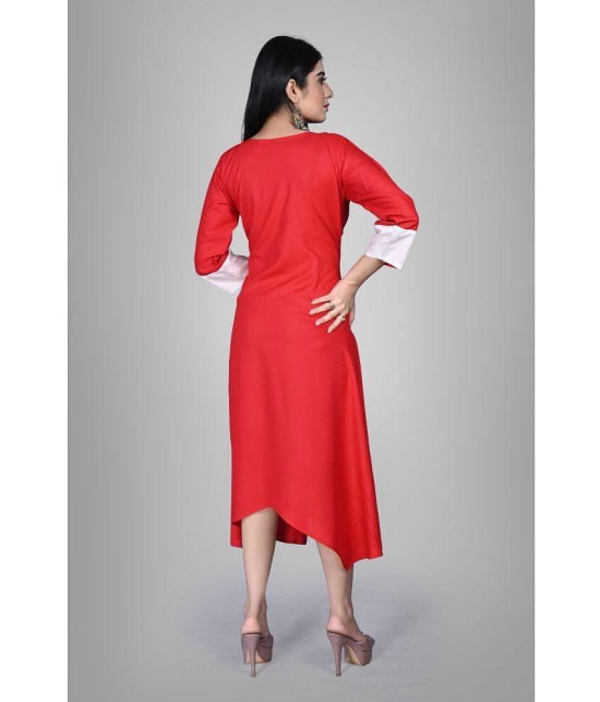 Kapadia - Red Rayon Women''s Asymmetrical Kurti ( Pack of 1 ) - None