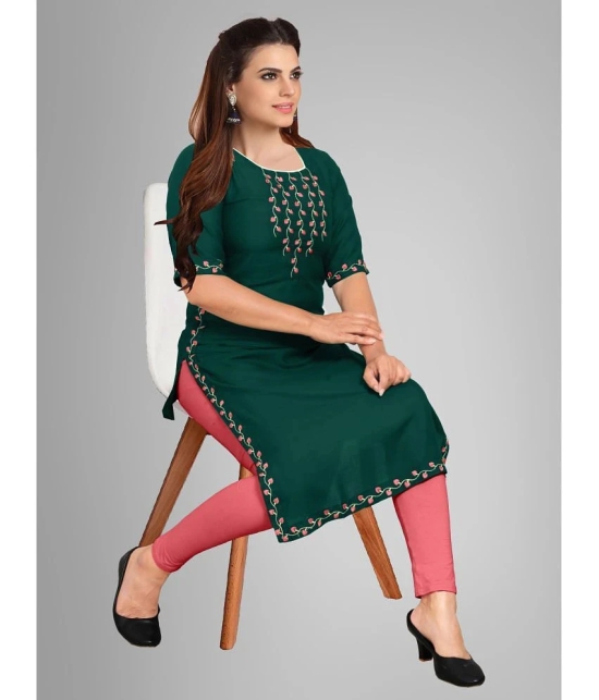 Kapadia - Green Rayon Womens Straight Kurti ( Pack of 1 ) - None