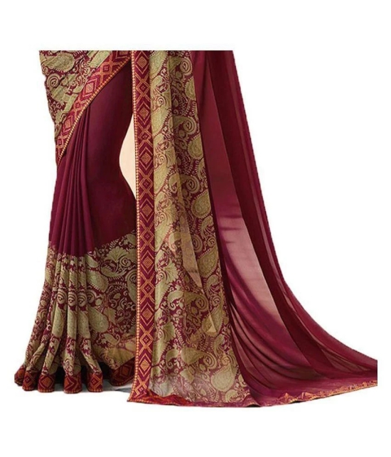 Gazal Fashions - Maroon Chiffon Saree With Blouse Piece (Pack of 1)