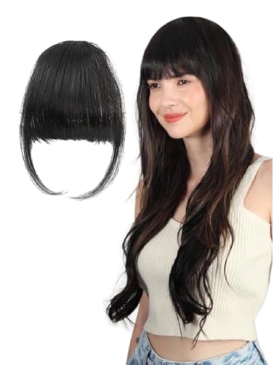 RefynHair 2 Clip-In Hair Bang Extension | 100% Remy Human Hair | High Density Natural Looking Fringe for Girls and Women - Easy Single Clip In Lightweight Wispy Bangs - Natural Black