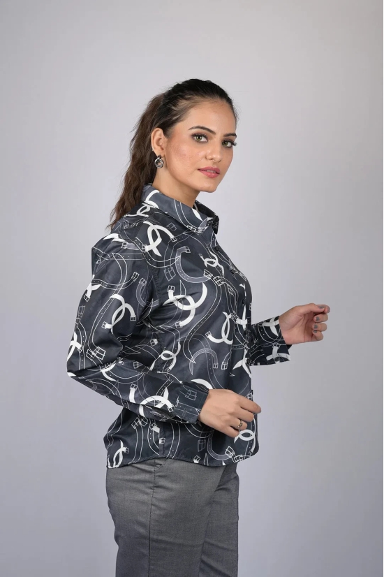 OWO THE LABEL Printed shirt for women western wear stylish shirt for women party wear and daily user Black Digital Print Long Sleeves Shirt (OTL-SHRT-1004)-Black / S