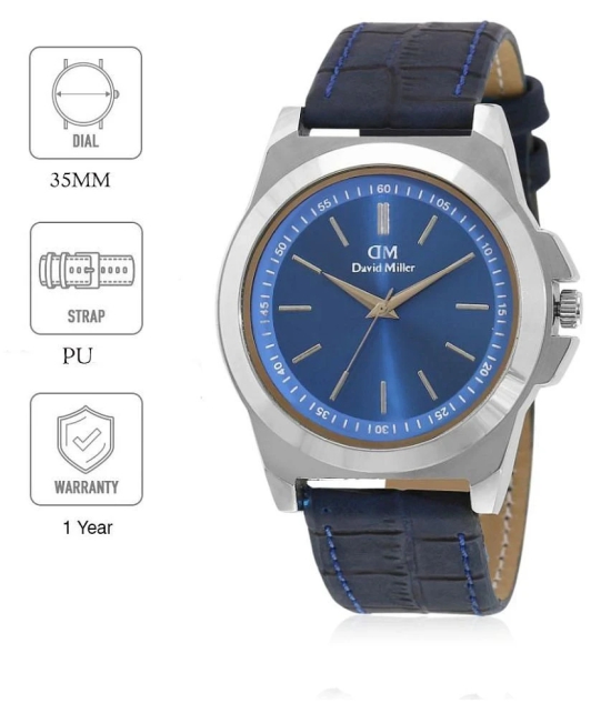 David Miller - Blue Leather Analog Mens Watch