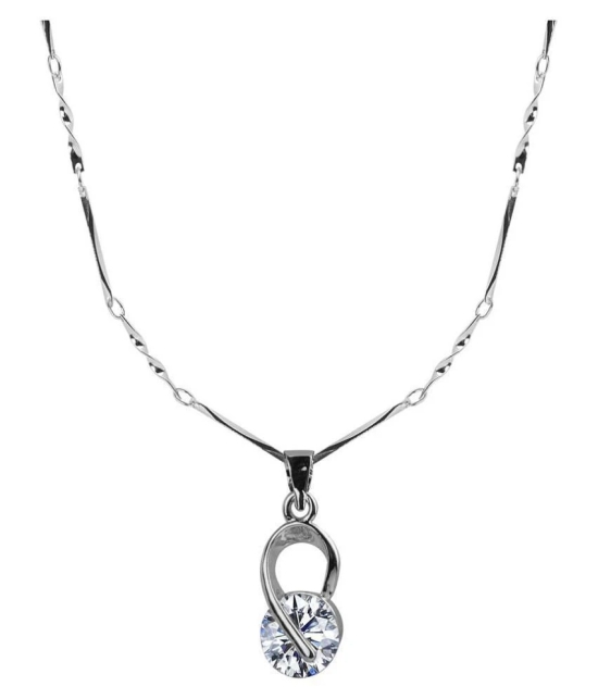 Silver Shine Silver Plated Chain With Elegant Shape Solitaire Diamond Pendant For Women - Golden