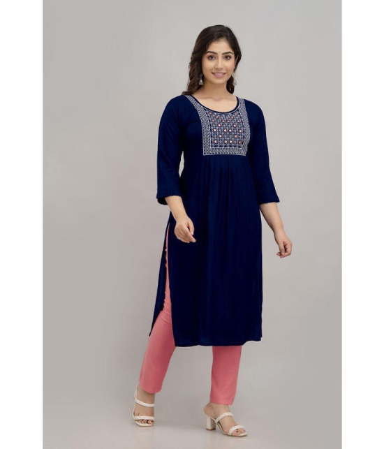 Kapadia - Navy Straight Rayon Women''s Stitched Salwar Suit ( Pack of 1 ) - None