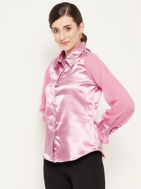 Women Pink Satin Casual Shirt