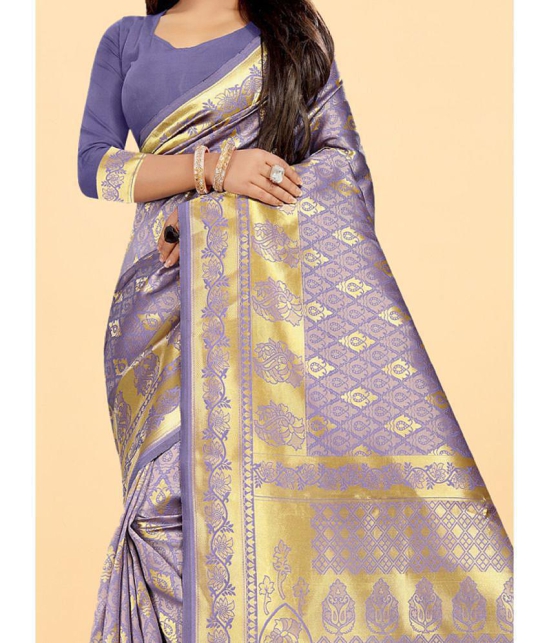 Gazal Fashions - Lavender Banarasi Silk Saree With Blouse Piece ( Pack of 1 ) - Lavender