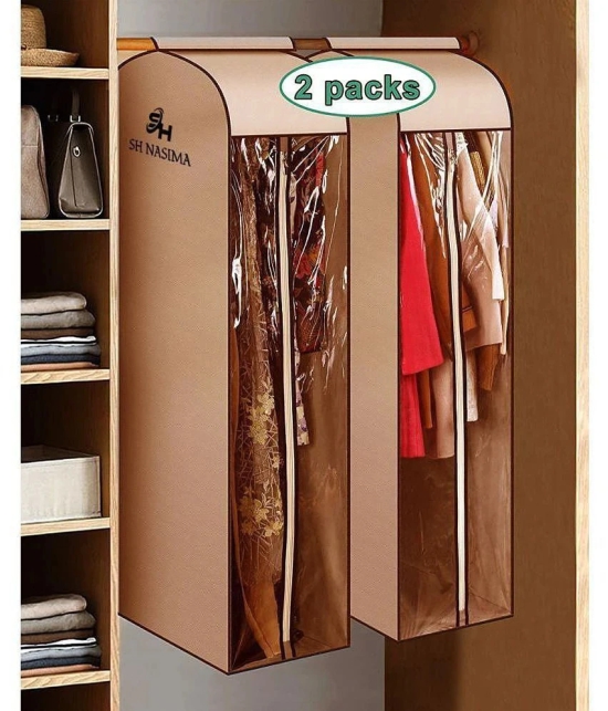 Sh Nasima Hanging Garment Bags for Storage Well Sealed Clothes Dust Cover with Large Window and 2 Zippers Opening for Suit Coat Closet Rack Beige (Rack not Included) 2 Packs