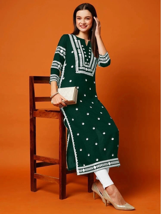 Kapadia Rayon Embroidered Straight Womens Kurti - Green ( Pack of 1 ) - None