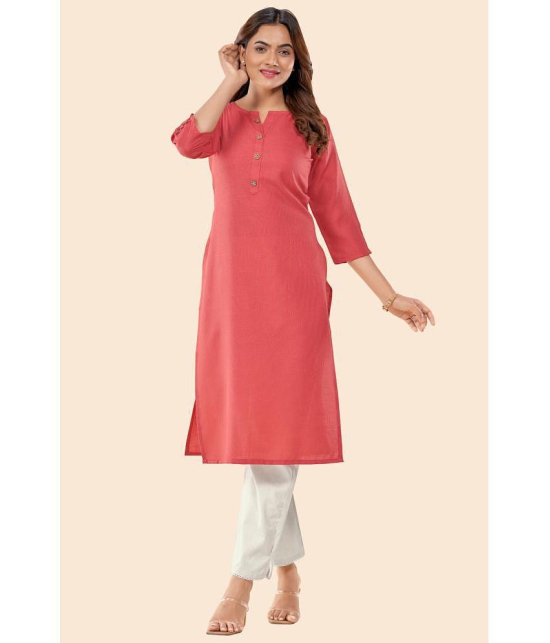 Glomee - Coral Cotton Women's Straight Kurti ( Pack of 1 ) - None